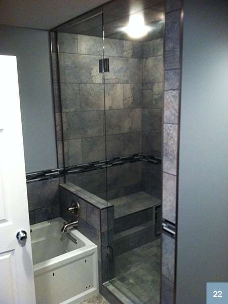 Shower with seat and bathtub